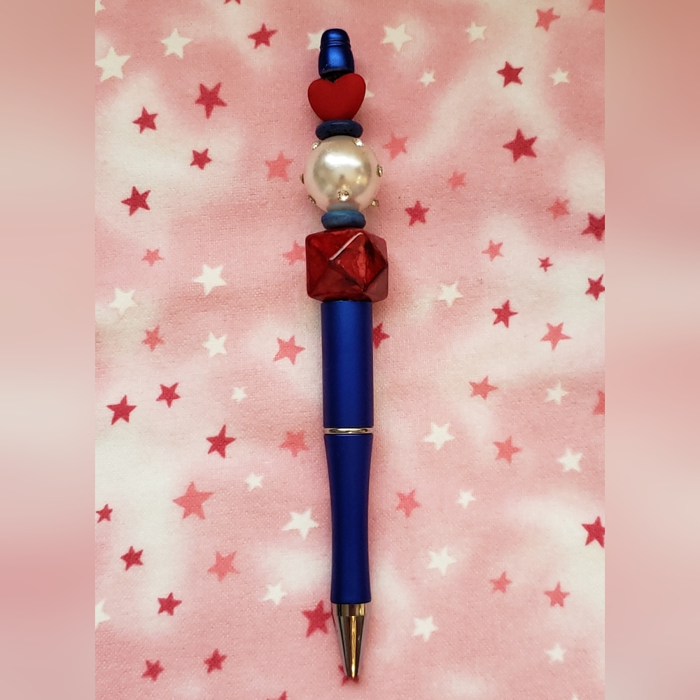 Handcrafted Beaded Pen - Red, White and Blue